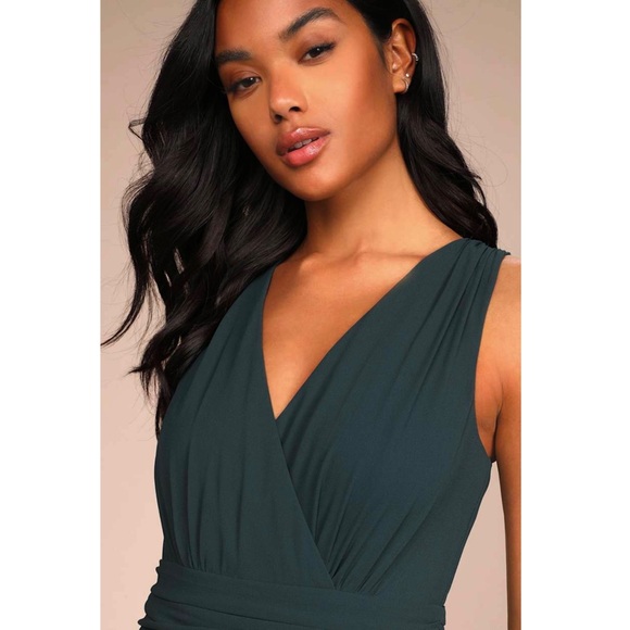 NWT LULUS Emerald Chiffon Sleeveless V-Neck Wedding Guest Dress Formal Gown XL‎ - Picture 7 of 11